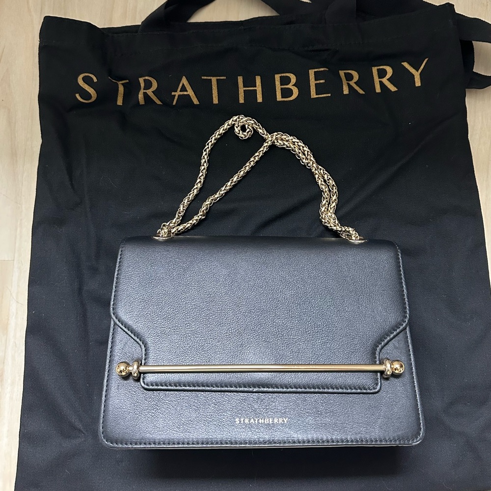Strathberry Black East/West Bag with Gold Hardware
